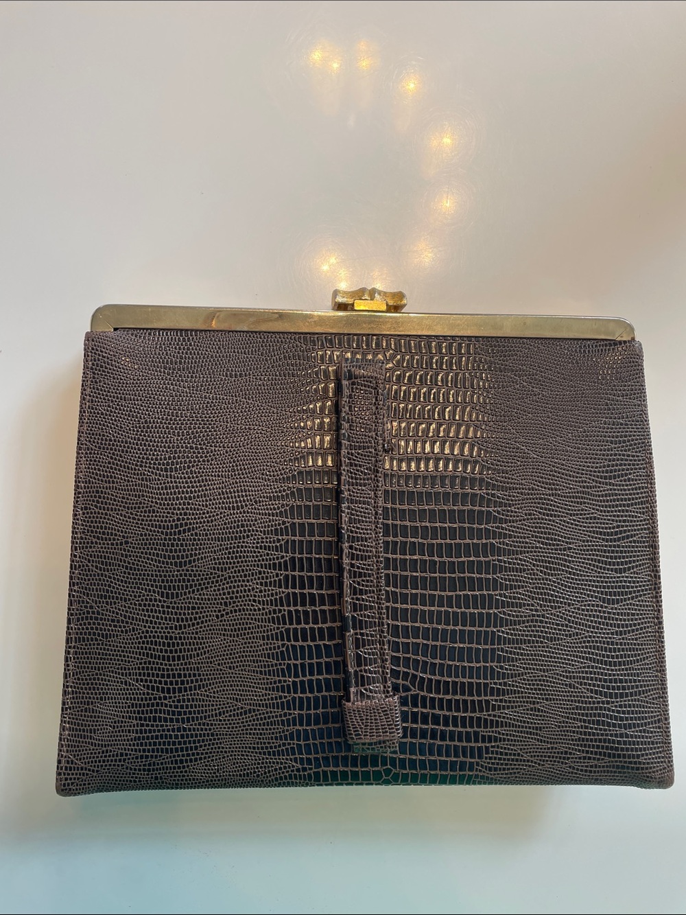 Gayra Textured Lizard-Embossed Wristlet Clutch in Dark Brown
